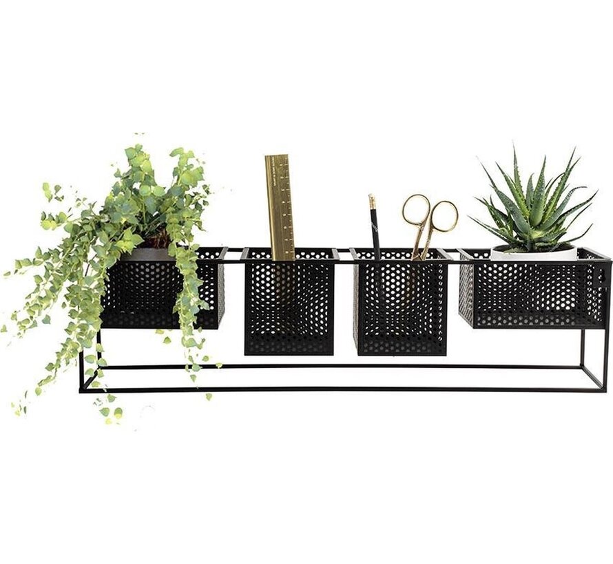 Trendy design Wandrek Metaal Zwart met 4 Verplaatsbare Containers