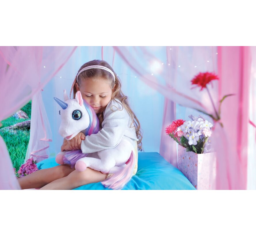 Pluche Luna Unicorn - 3 verhaaltjes - verlichte eenhoorn - bewegende ogen - 36cm hoog