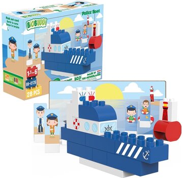 BioBuddi Bouwset Politieboot - 28-delige set
