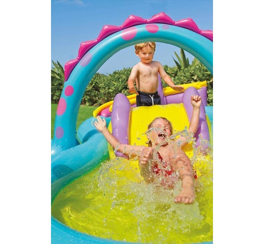 Dinoland speelzwembad - met glijbaan - met sproeier - 333x229x112cm