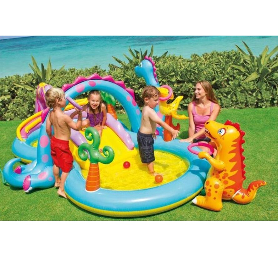 Dinoland speelzwembad - met glijbaan - met sproeier - 333x229x112cm