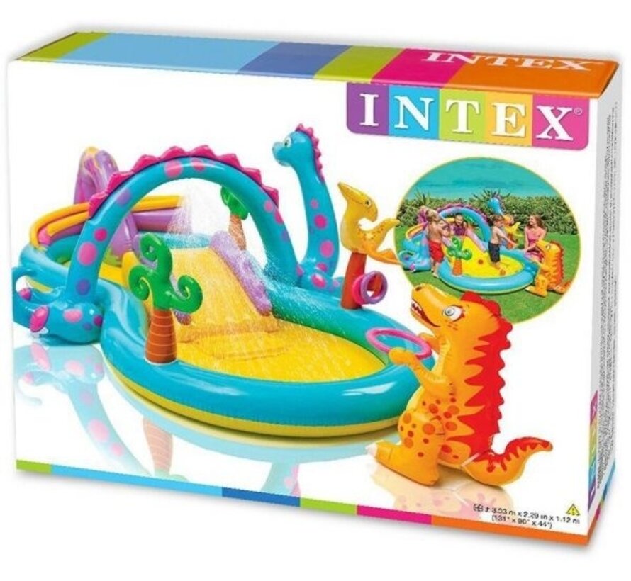 Dinoland speelzwembad - met glijbaan - met sproeier - 333x229x112cm c
