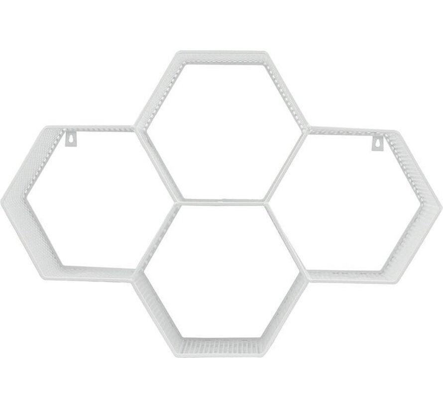 Trendy Wandrek Metaal Wit - Design Wandbox - 4 Vakken - 62x43,5x15cm