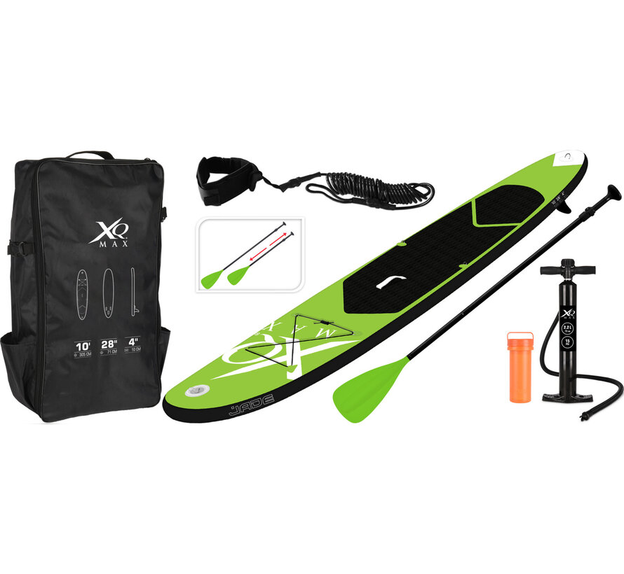 Opblaasbaar SUP board set - Groen - met pomp,  peddel en draagtas - 305x71x10cm