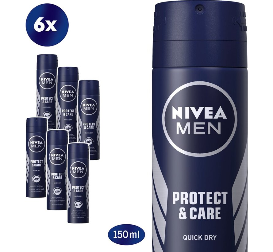 Men Protect & Care - Deodorant Spray - 6x 150ml - Voordeelverpakking