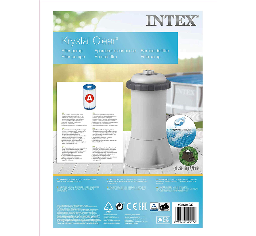 Krystal Clear - cartridge filterpomp - 2,3M³/u - Ø32mm aansluiting - type A filter cartridge