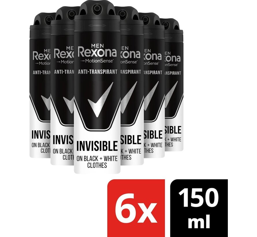 Men Active Protection & Invisible - Deodorant Spray - 6x 150ml - Voordeelverpakking