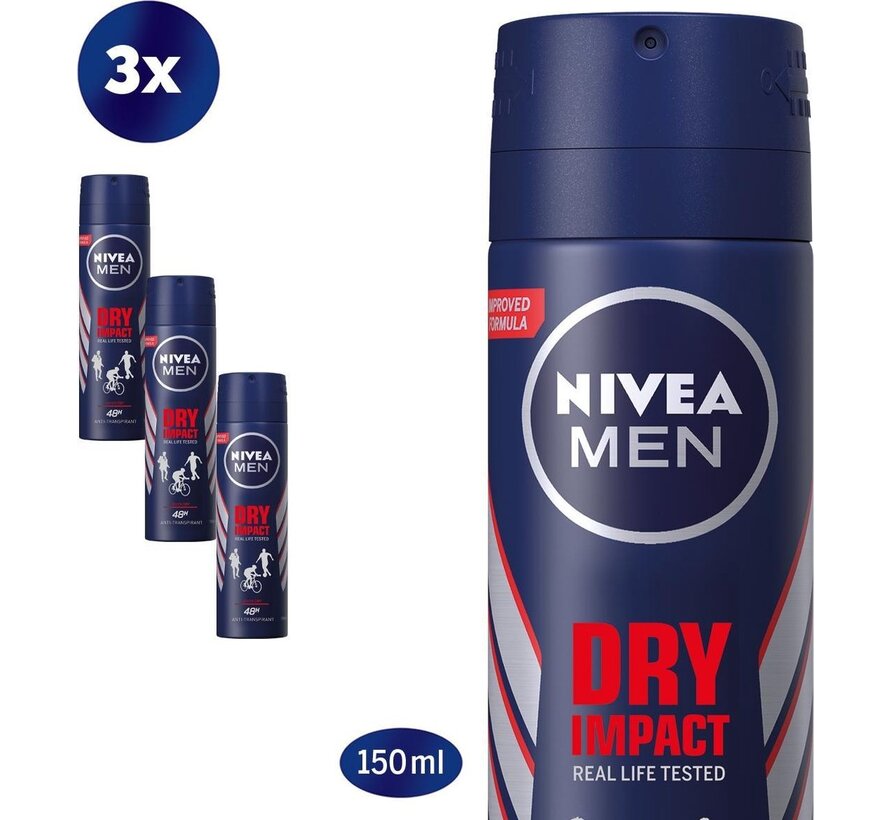 Men Dry Impact - Deodorant Spray - 3x 150ml