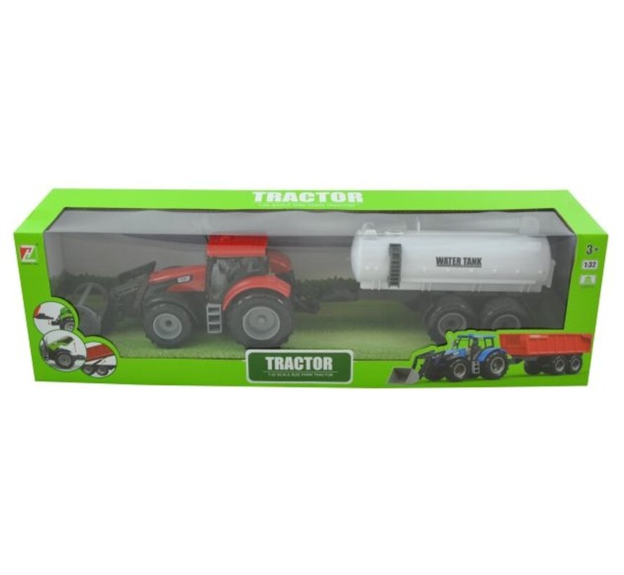 1:32 TRACTOR MET AANHANGWAGEN 52x11x15,5cm ass