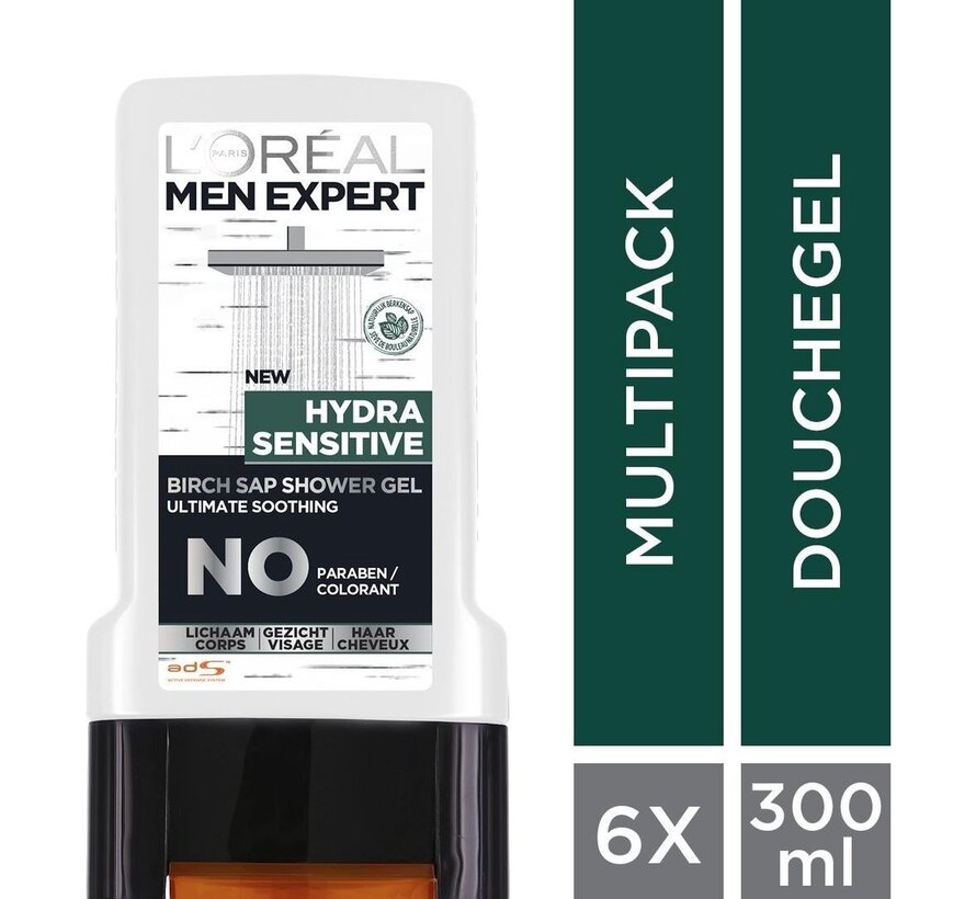 Men Expert XL - Hydra Sensitive - 3in1 gezicht, lichaam en haar - 6x 300ml