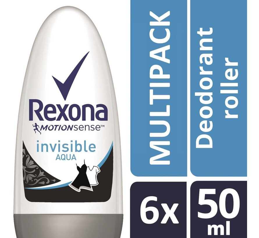 Motion Sense - Invisible Clear Aqua - Deodorant Roller - 6x 50ml - Voordeelverpakking