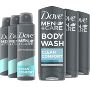 Dove Men+Care Clean Comfort - 3x150ml Deodorant Spray + 3x 250ml Douchegel