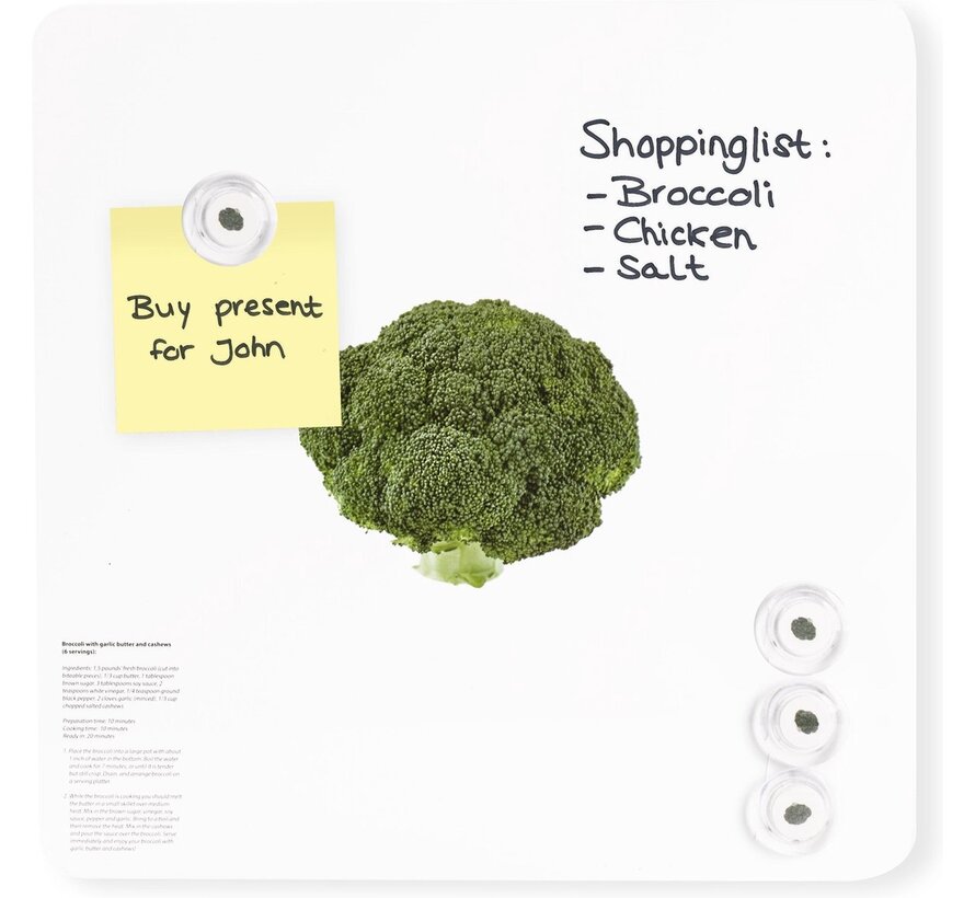 Trendy Magneetbord Broccoli - Whiteboard - Beschrijfbaar - 4 Magneten - 29x29cm