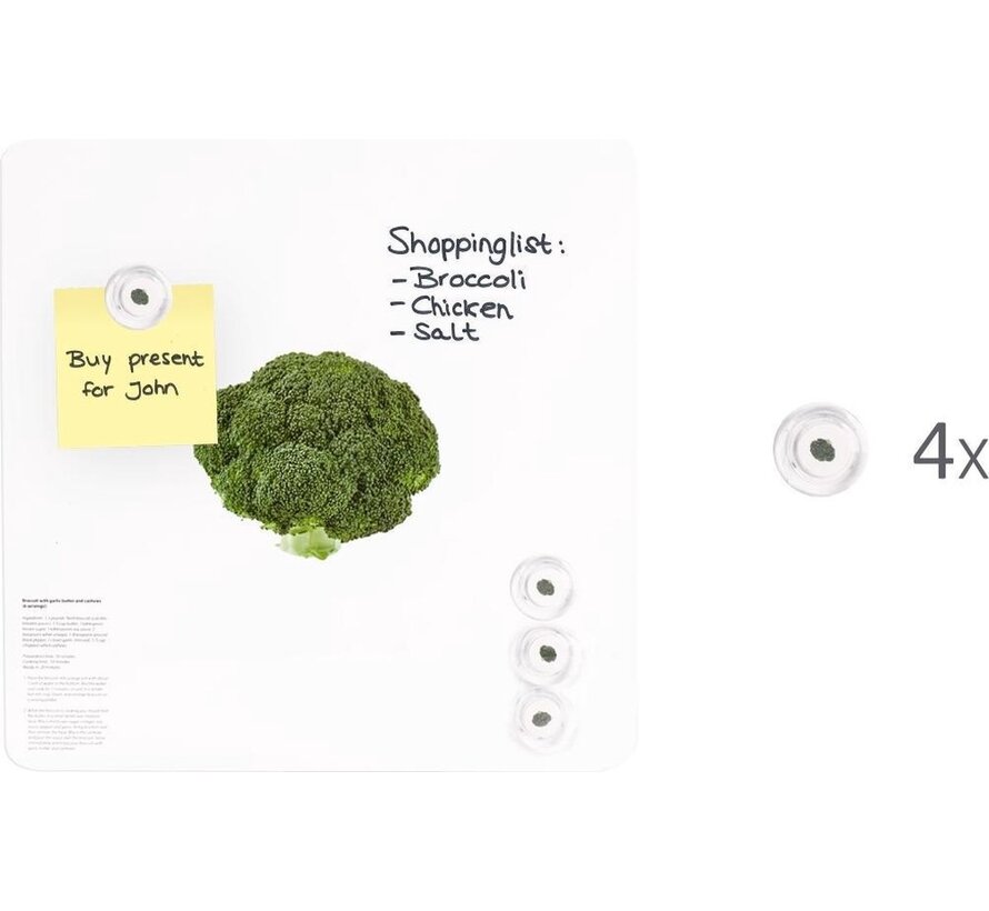 Trendy Magneetbord Broccoli - Whiteboard - Beschrijfbaar - 4 Magneten - 29x29cm