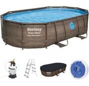 Bestway Rotan swim vista - metalen frame zwembad - Complete set - Ovaal - 488x305x107cm