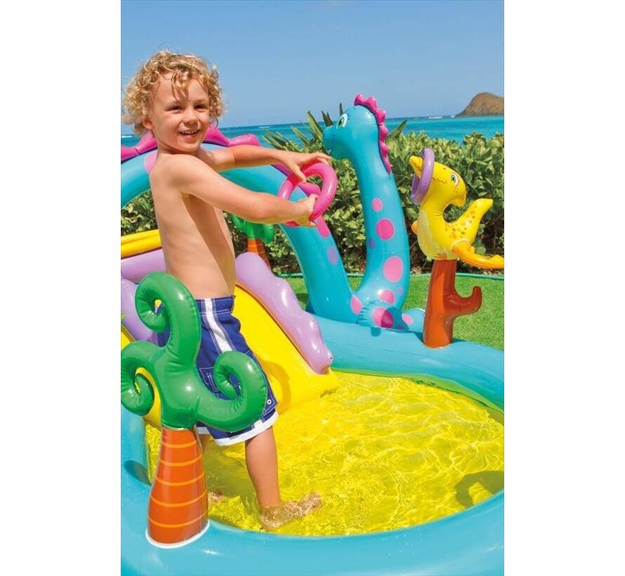 Dinoland speelzwembad - met glijbaan - met sproeier - 333cm lang x 229cm breed x 112cm hoog