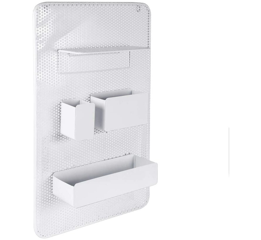 Trendy design Wandrek Metaal Wit met 3 Verplaatsbare Containers en 1 plank