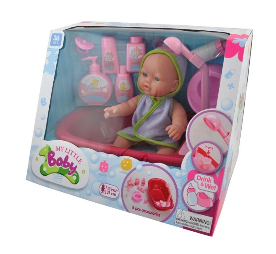 My Little Baby Badpopje met Bad en Accessoires - 31 Cm