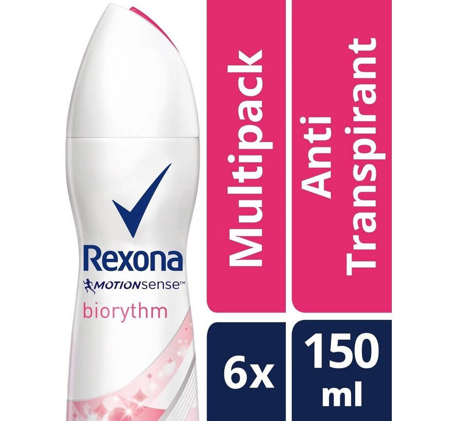 Motion Sense - Biorythm Dry - Deodorant Spray - 6x 150ml - Voordeelverpakking