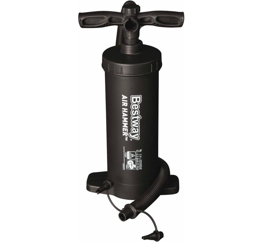 Air Hammer Handpomp - Flexibele slang met 3 ventieladapters - Zwart - 37cm hoog