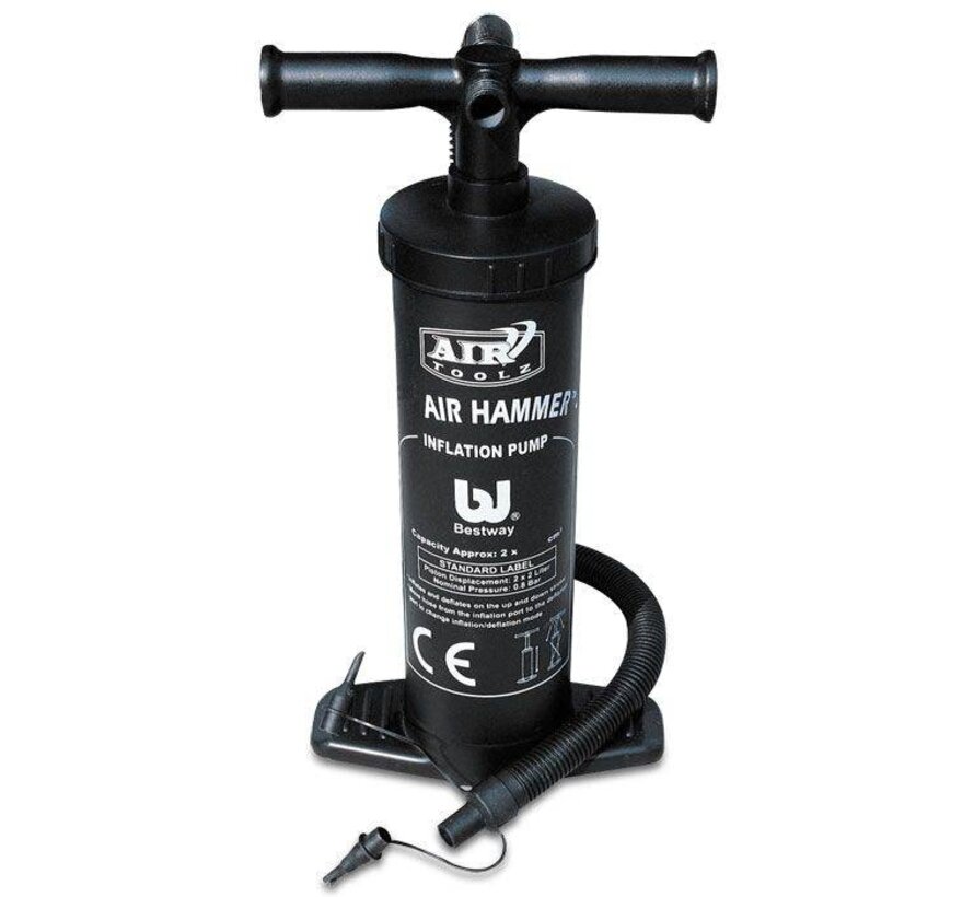 Air Hammer Handpomp - Flexibele slang met 3 ventieladapters - Zwart - 37cm hoog