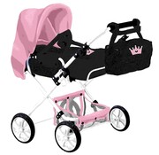 HM Poppenwagen KOETS COMBI  2 MET ZAK kroon blauw / roze