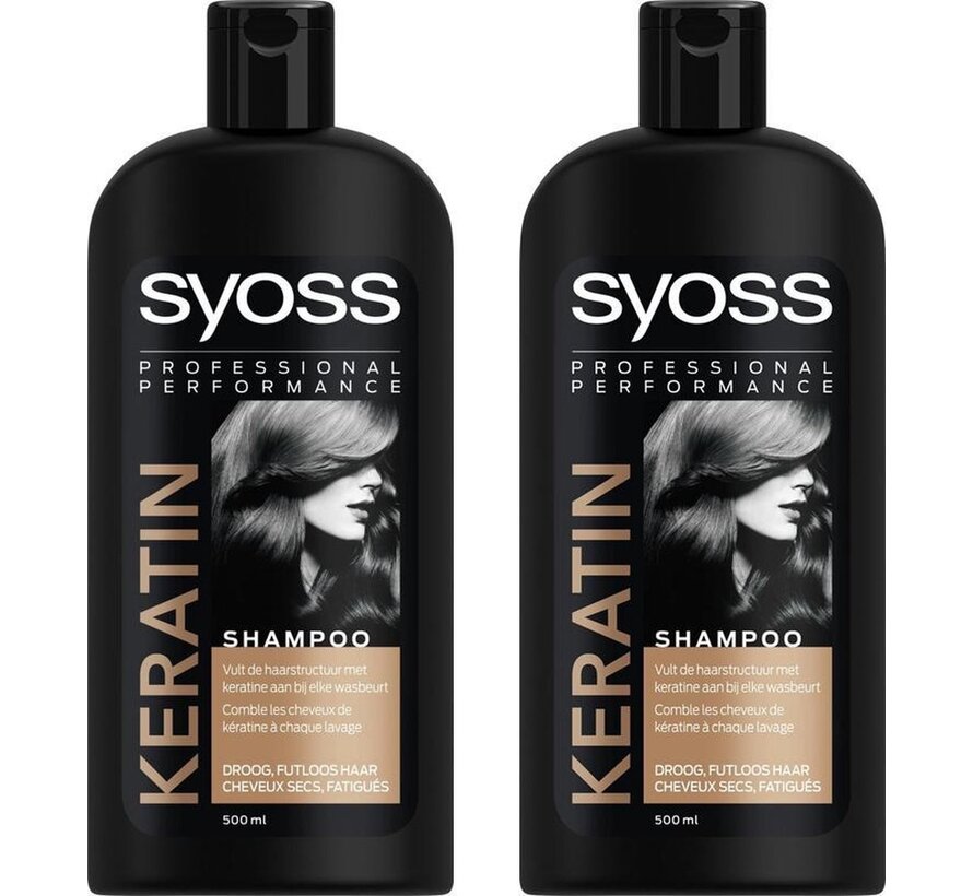 Keratine Shampoo - Voor droog en futloos haar - 2x 500ml