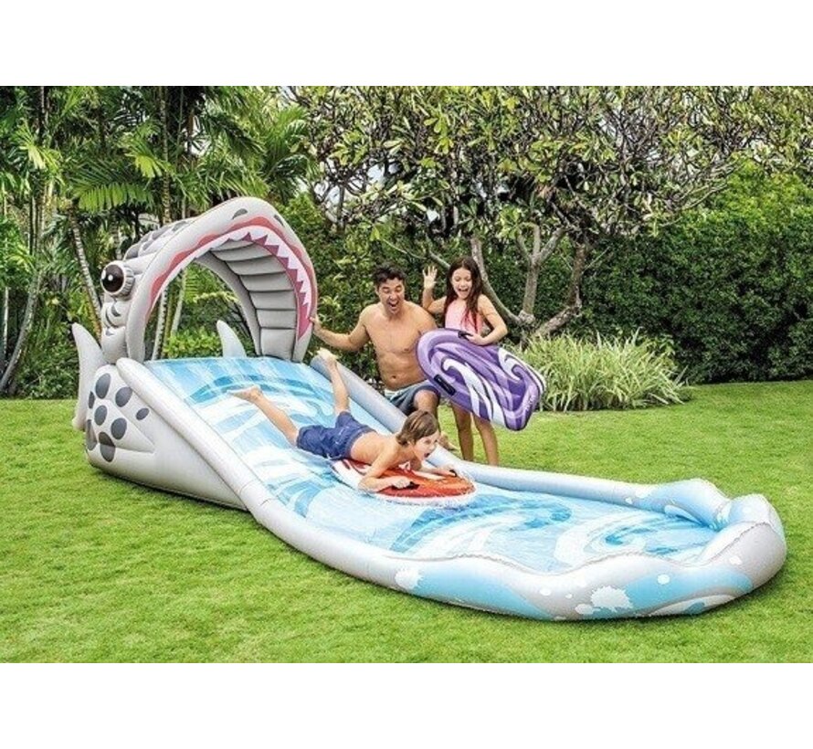 Surf 'N Slide - Shark - opblaasbare waterglijbaan - met 2 surf riders - met 2 surf riders - 460cm lang x 168cm breed x 157cm hoog