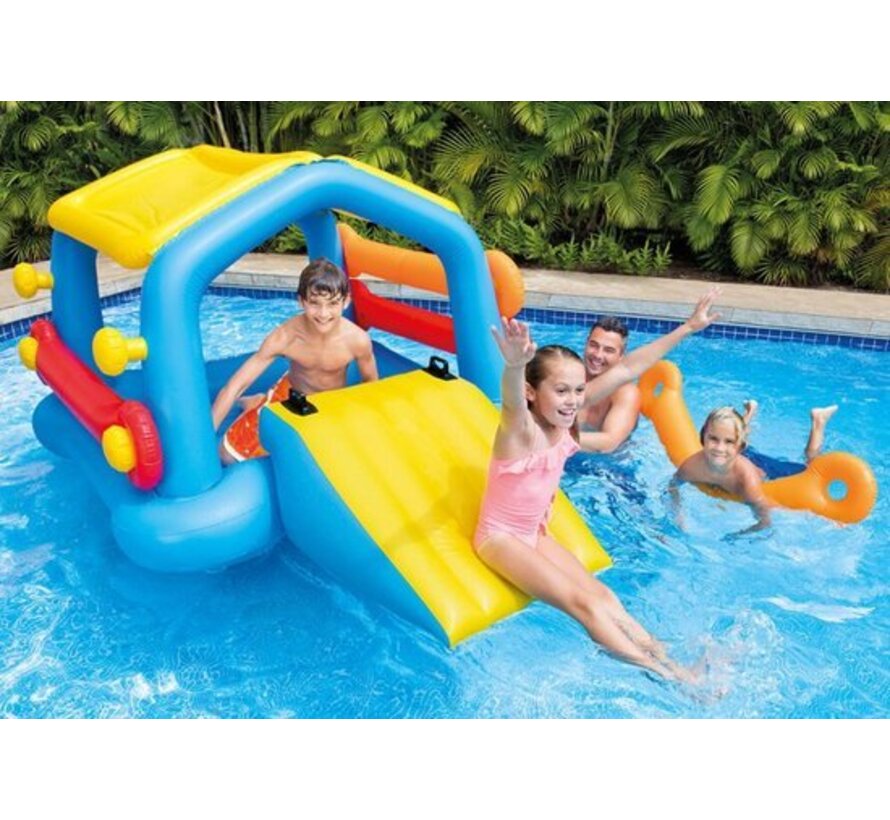Opblaasbaar speeleiland - met glijbaan - 279cm lang x 173cm breed x 122cm hoog