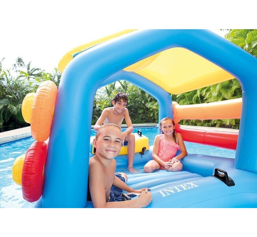 Opblaasbaar speeleiland - met glijbaan - 279cm lang x 173cm breed x 122cm hoog