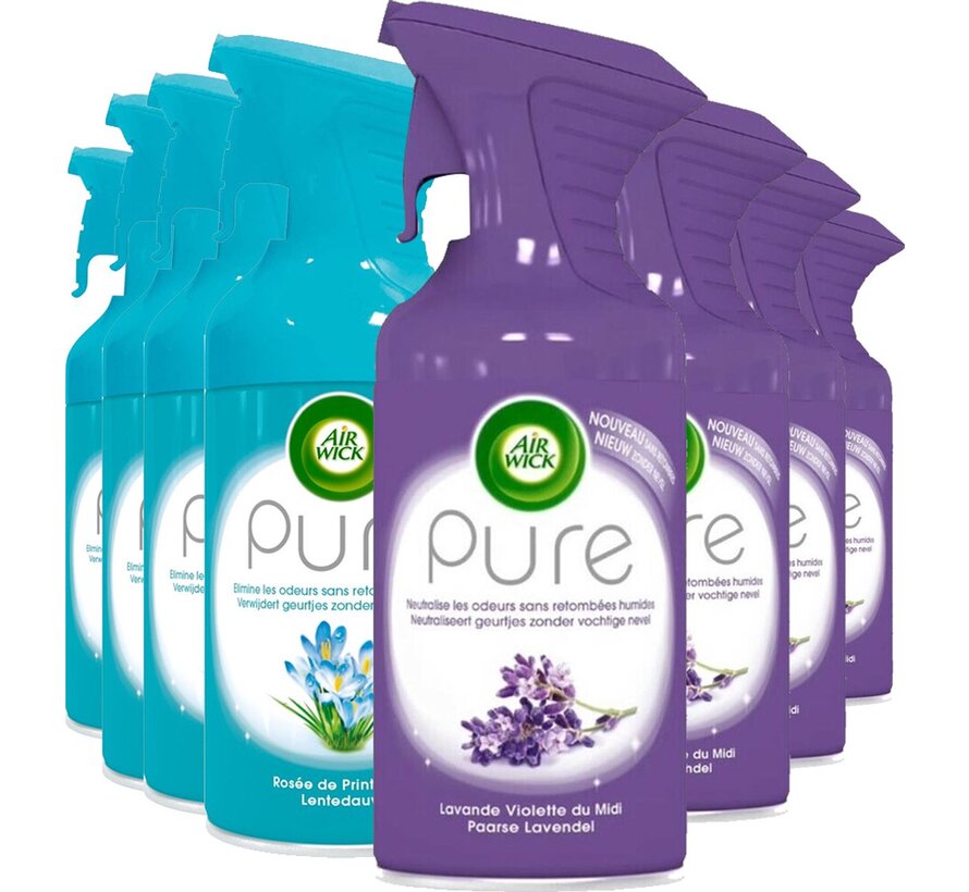 Pure Luchtverfrisser Spray 250ml - 4x Lentedauw & 4x Paarse Lavender