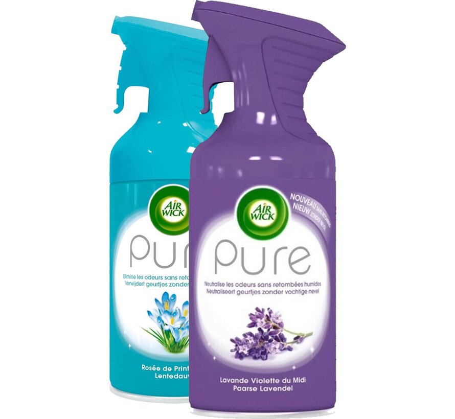 Pure Luchtverfrisser Spray 250ml - 1x Lentedauw & 1x Paarse Lavender