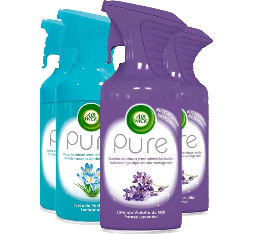 Pure Luchtverfrisser Spray 250ml - 2x Lentedauw & 2x Paarse Lavender