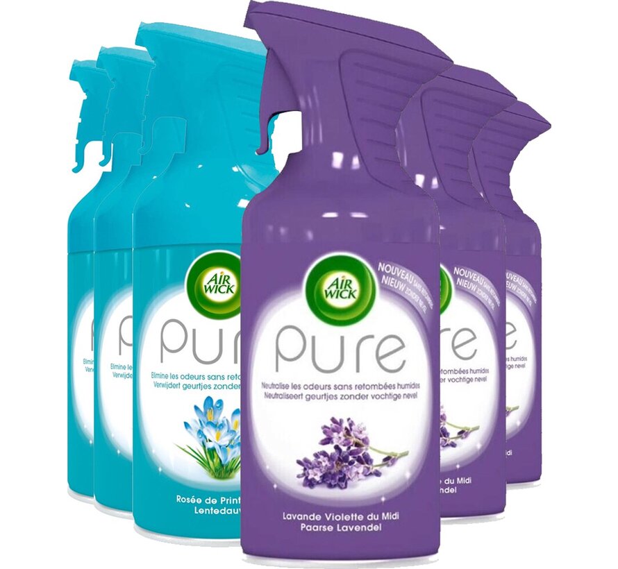 Pure Luchtverfrisser Spray 250ml - 3x Lentedauw & 3x Paarse Lavender