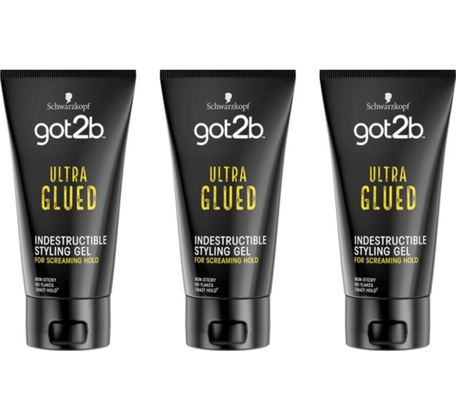 Got2b - Ultra Glued Indestructible Gel - Styling Haargel - 3x 150ml