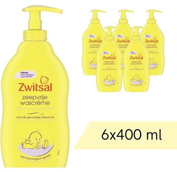 Zwitsal Baby Wascrème - Mild & Zacht - Met Pompje - 6x 400ml - Voordeelverpakking