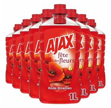 Ajax Allesreiniger - Rode Bloemen - 8x 1000ml - Voordeelverpakking c