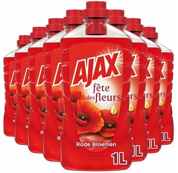 Ajax Allesreiniger - Rode Bloemen - 8x 1000ml - Voordeelverpakking