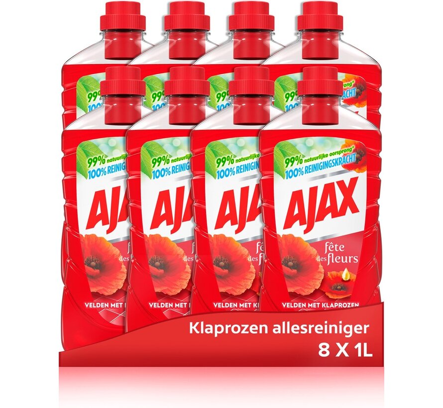 Allesreiniger - Rode Bloemen - 8x 1000ml - Voordeelverpakking