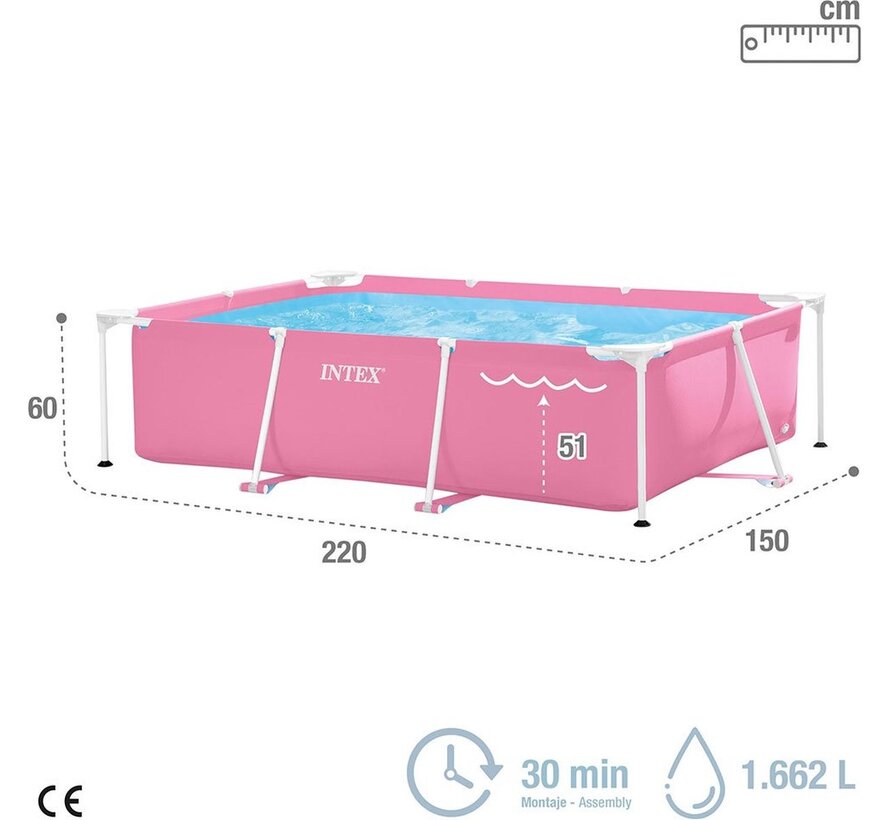 Roze - Metal Frame Zwembad - rechthoekig - 220x150x60cm