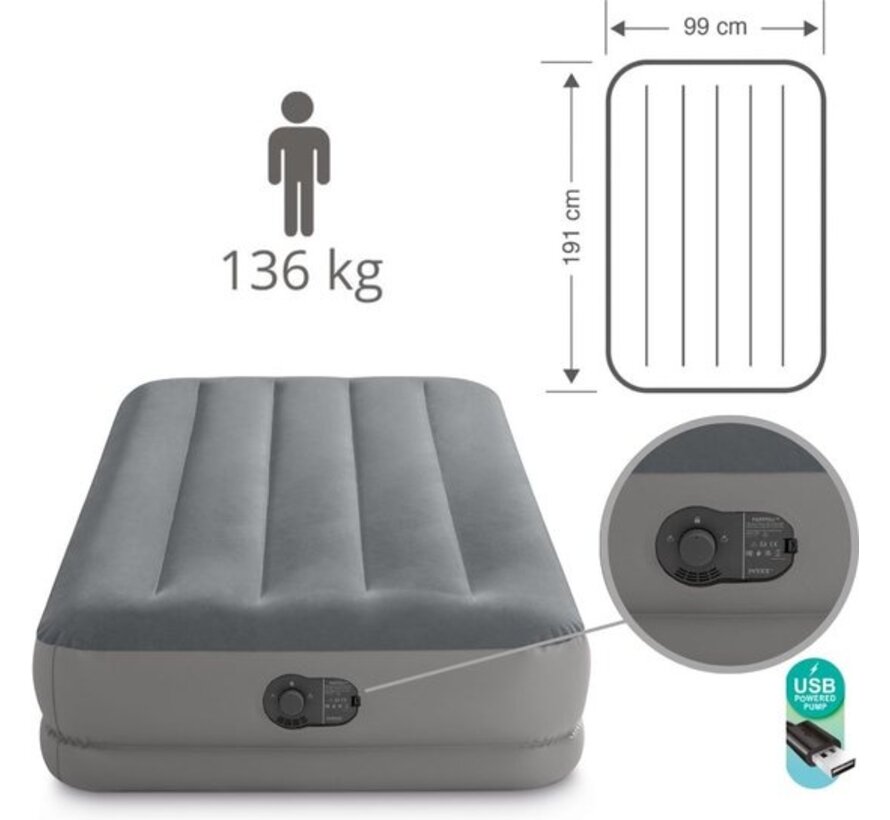 Prestige Twin Mid-Rise Luchtbed - 1-persoons - Ingebouwde USB pomp 191x99x30cm