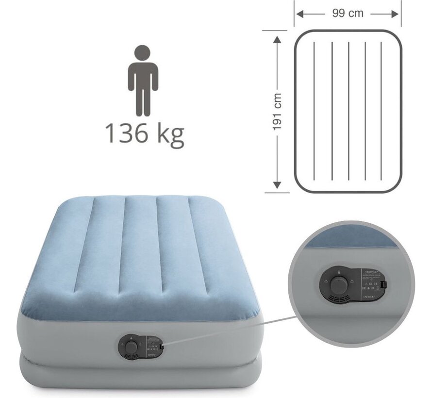 Comfort Twin Mid-Rise Luchtbed - 1-persoons - Ingebouwde USB pomp 191x99x36cm