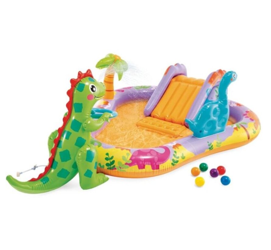 Opblaasbaar speelzwembad - Dino Park - met glijbaan - 201x157x69cm