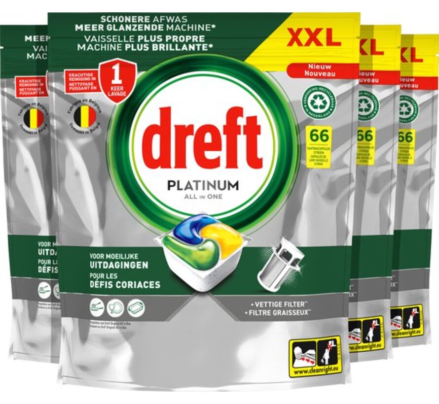 Platinum - All in One - Vaatwastabletten - Citroen - 4x 66 Stuks / Capsules