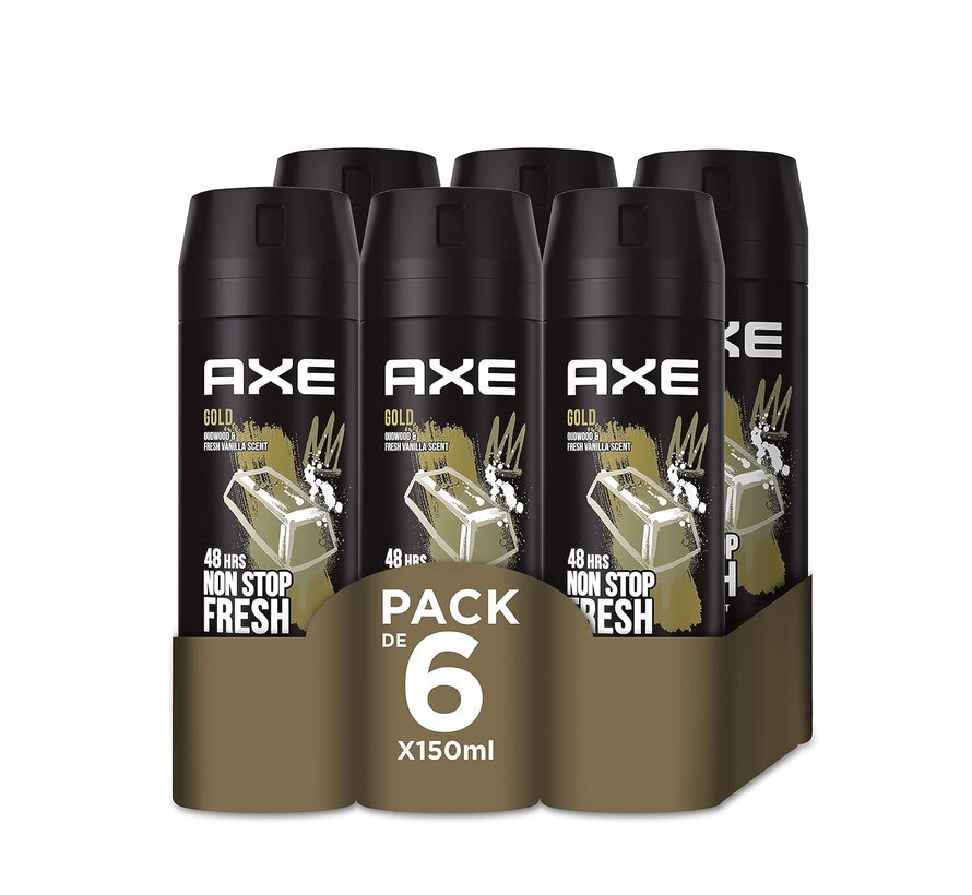 Gold Bodyspray / Deodorant Spray Men - 6x 150ml Voordeelverpakking