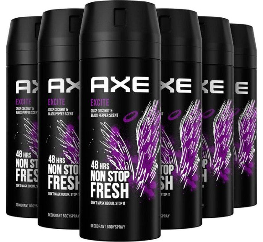 Excite Bodyspray / Deodorant Spray Men - 6x 150ml Voordeelverpakking