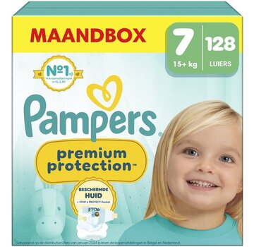 Pampers Premium Protection - Maat 7 (15kg+) - 128 Luiers - Maandbox
