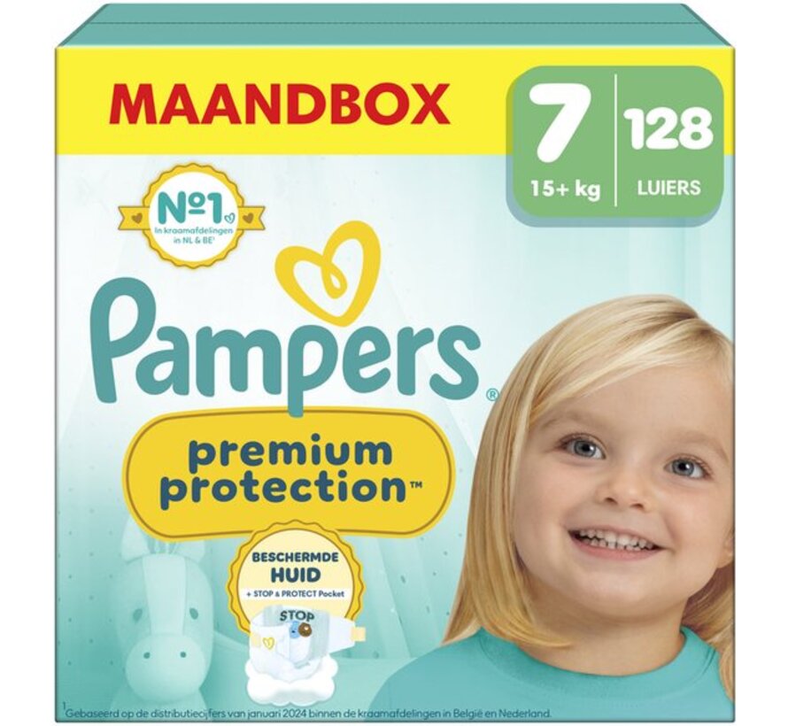 Premium Protection - Maat 7 (15kg+) - 128 Luiers - Maandbox