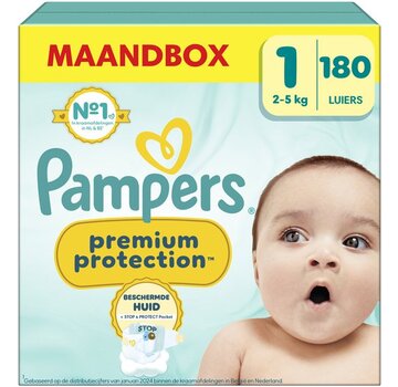 Pampers Premium Protection - Maat 1 (2kg-5kg) - 180 Luiers - Maandbox