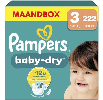 Pampers Baby-Dry - Maat 3 (6kg-10kg) - 222 Luiers - Maandbox